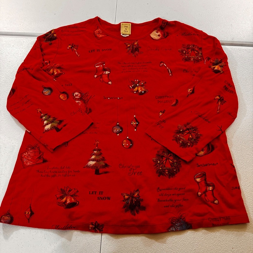 Vtg 80s Jess&Jane Christmas Tree Bells Stockings Red Urgly T-Shirt XL USA Holida